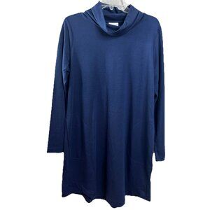 Pure Jill Medium Luxe Tencel  33" L Soft Tunic Dress Blue Pockets Cowl Neck EUC